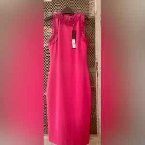 Badley Mischka Fuchsia High Neck Ruffle Dress is divine in Size Six! NWTs